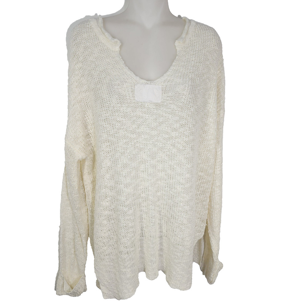 Miss Sparkling Sweater Womens Size XL Pullover V Neck White Open Knit Beach